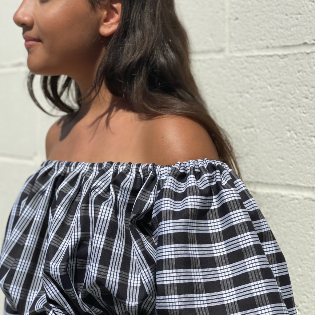 Black Palaka Off-Shoulder Top